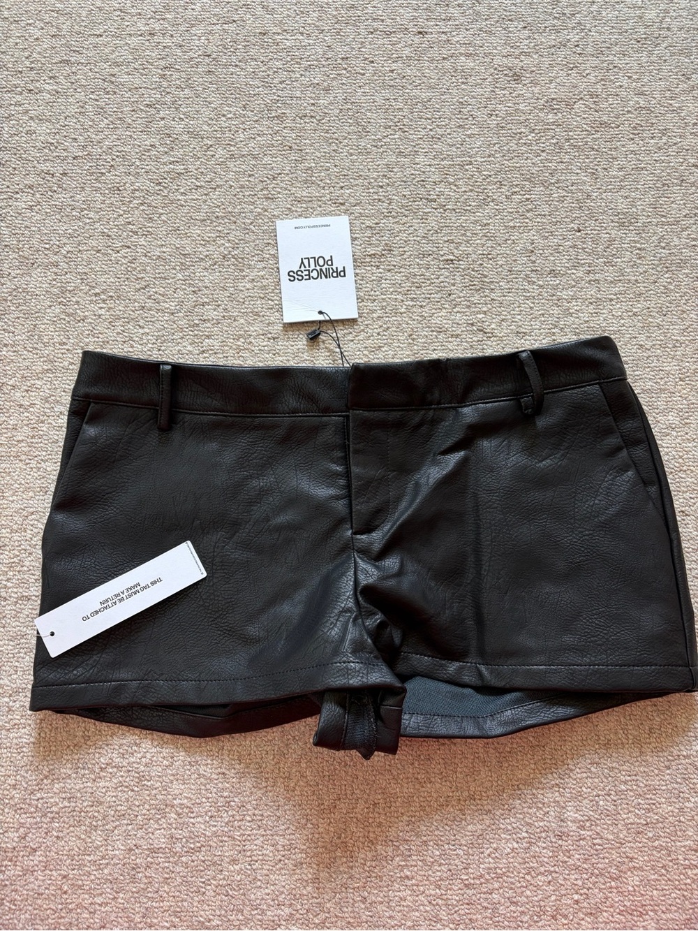Princess Polly Black Faux Leather High-Waist Shorts with Belt Loops